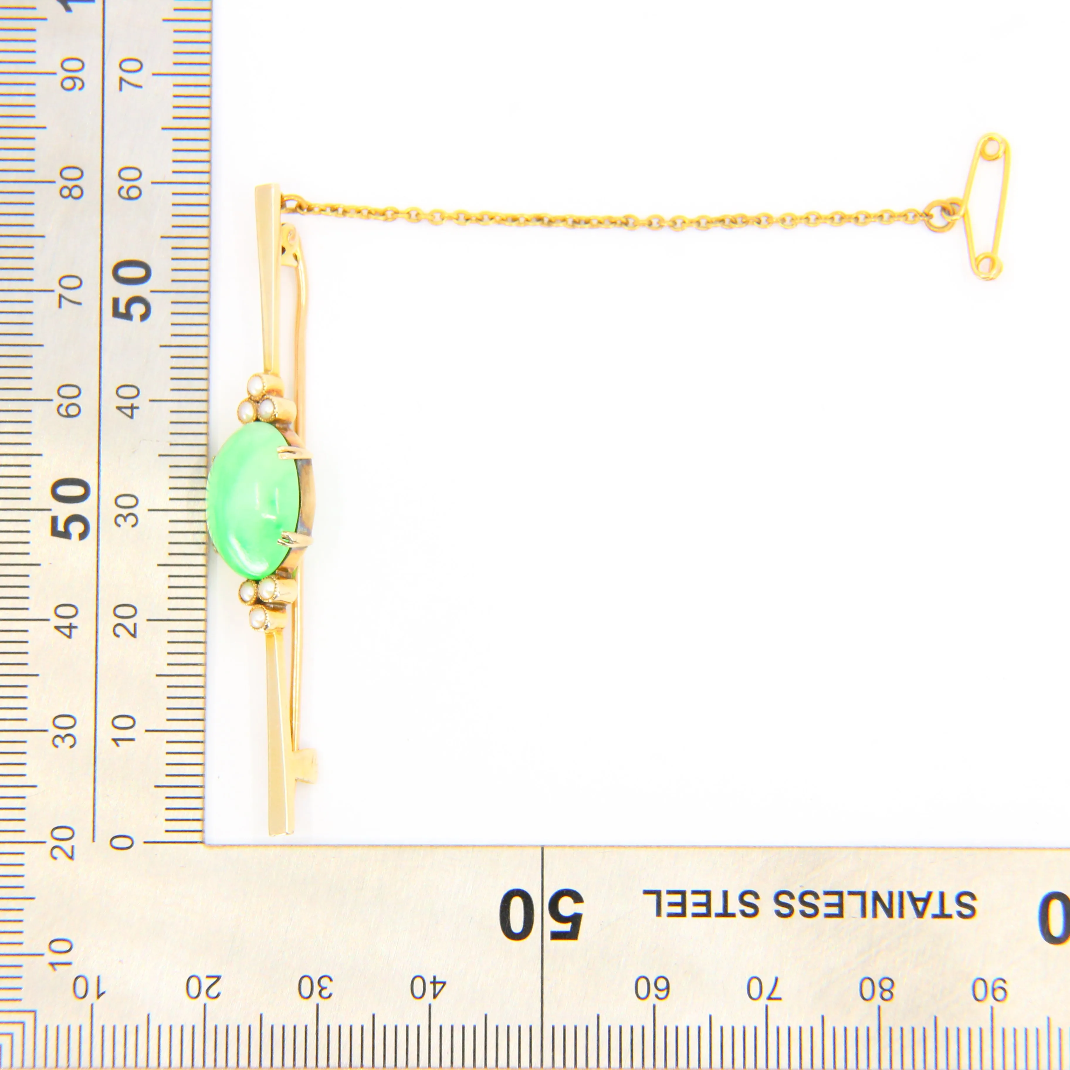 Antique 9ct Gold Edwardian Pearl & Green Hardstone Brooch ?C Boxed Gift