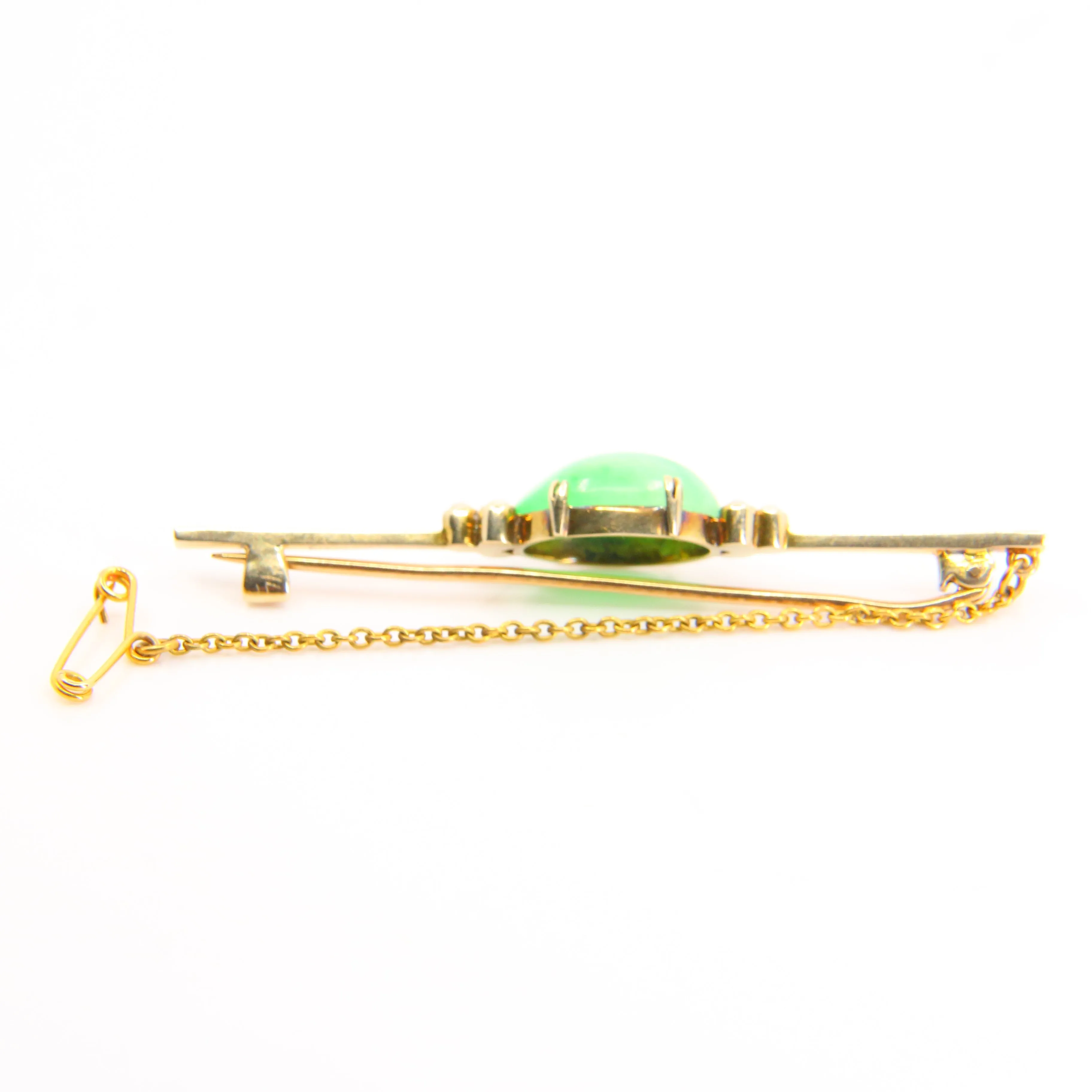 Antique 9ct Gold Edwardian Pearl & Green Hardstone Brooch ?C Boxed Gift