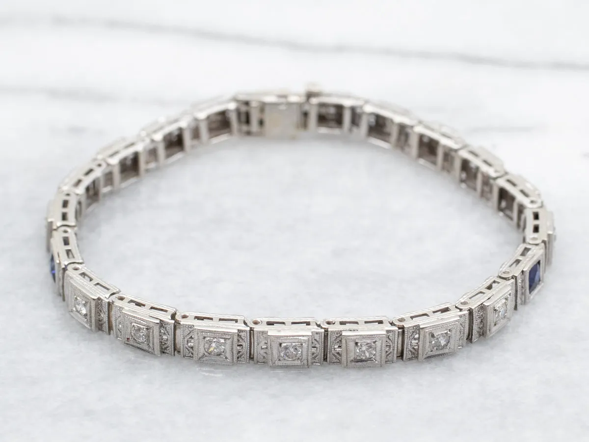 Antique Art Deco Diamond and Synthetic Sapphire Bracelet