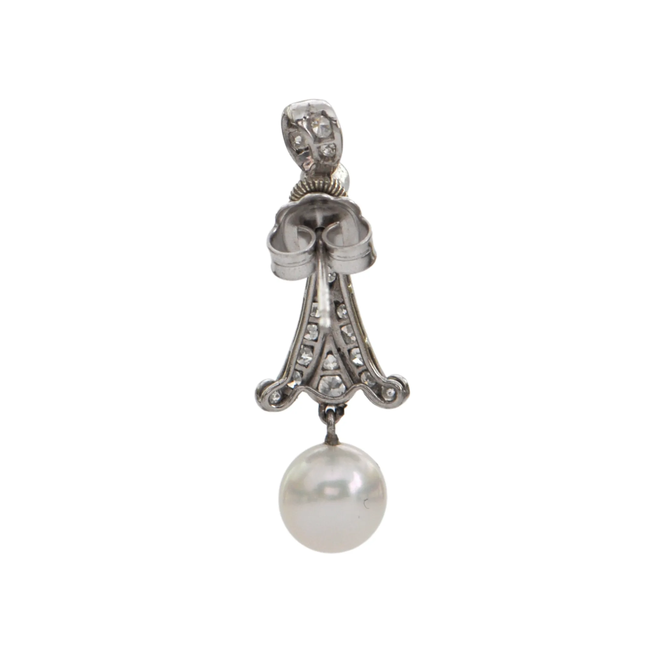 Antique Art Deco Diamond, Pearl Drop Earrings