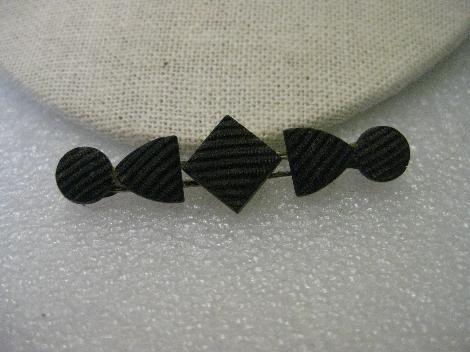 Antique Early 1900s Mourning Brooch, Black Quilted Glass (Crepe Onyx) Bar Brooch - 2.25" wide