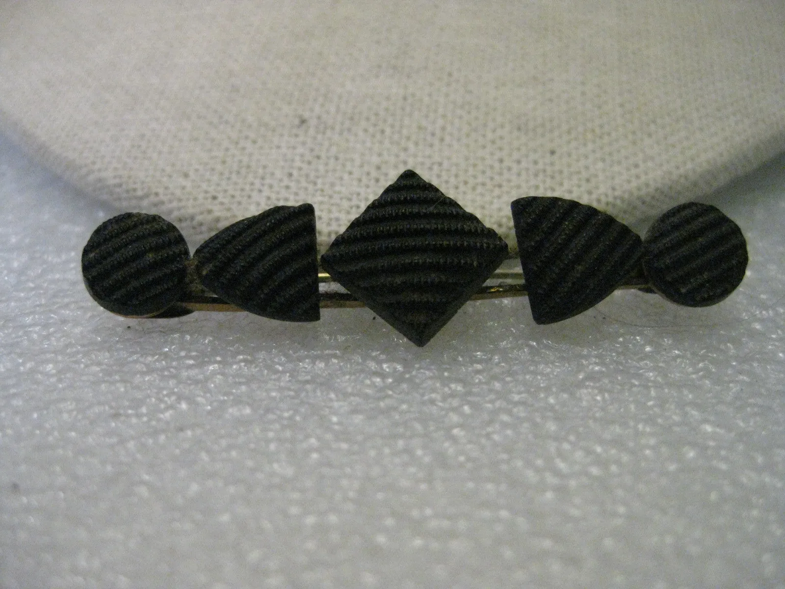 Antique Early 1900s Mourning Brooch, Black Quilted Glass (Crepe Onyx) Bar Brooch - 2.25" wide