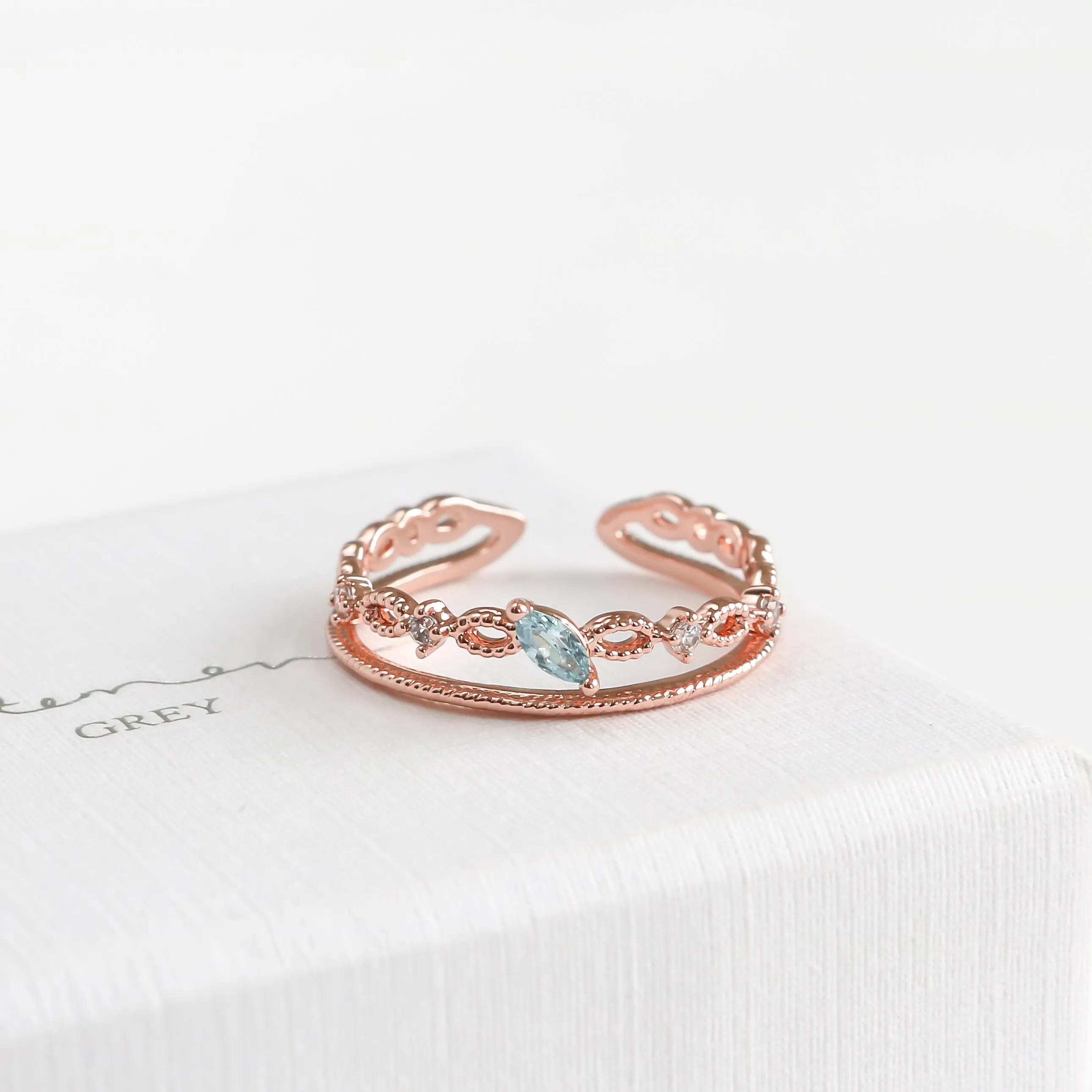 Aqua Blue Marquise Double Ring