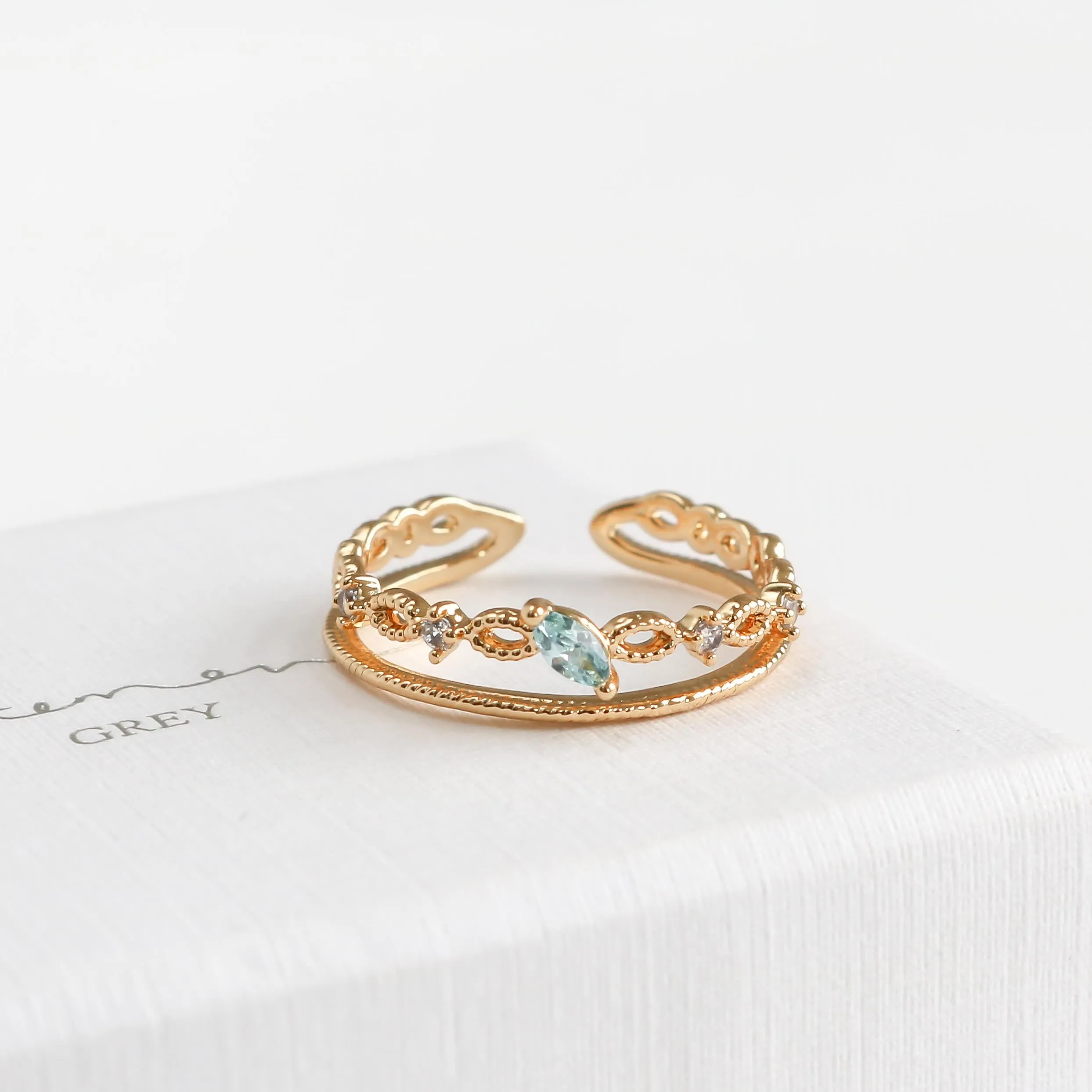Aqua Blue Marquise Double Ring
