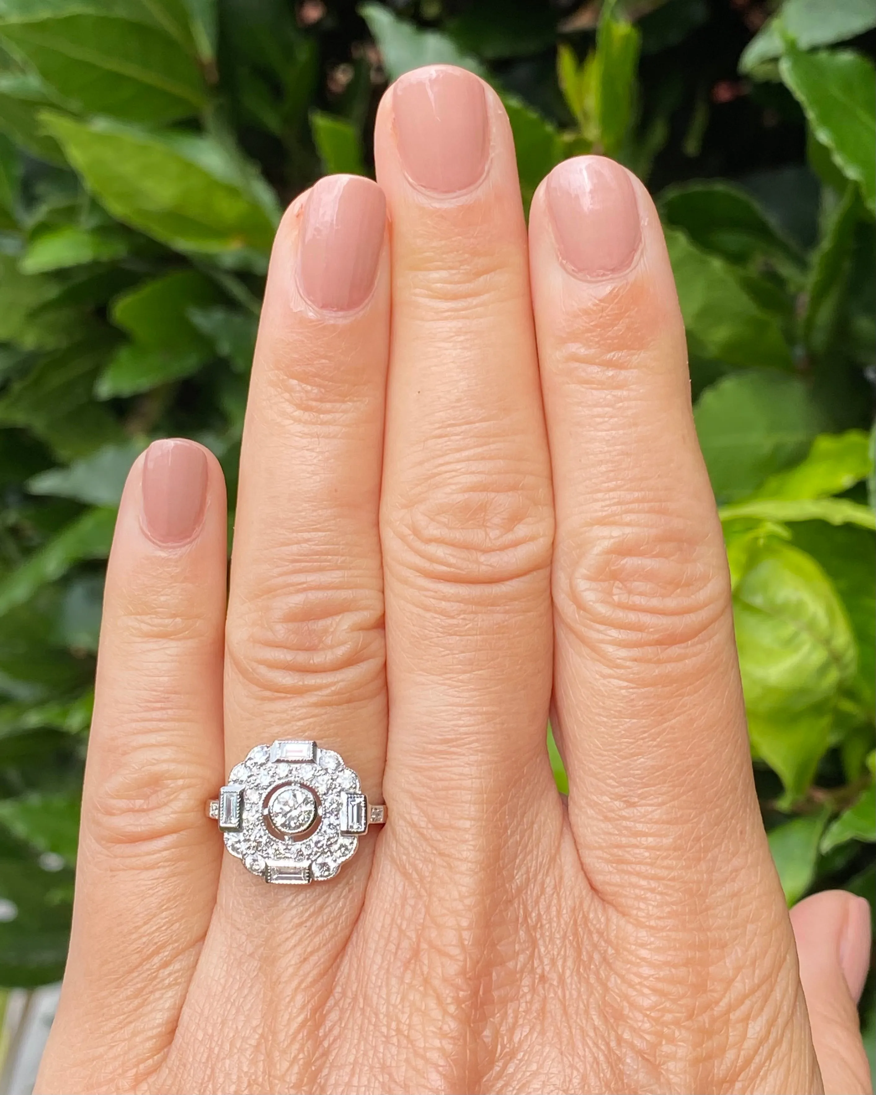Art Deco Diamond Cluster Platinum Ring 1.20ct