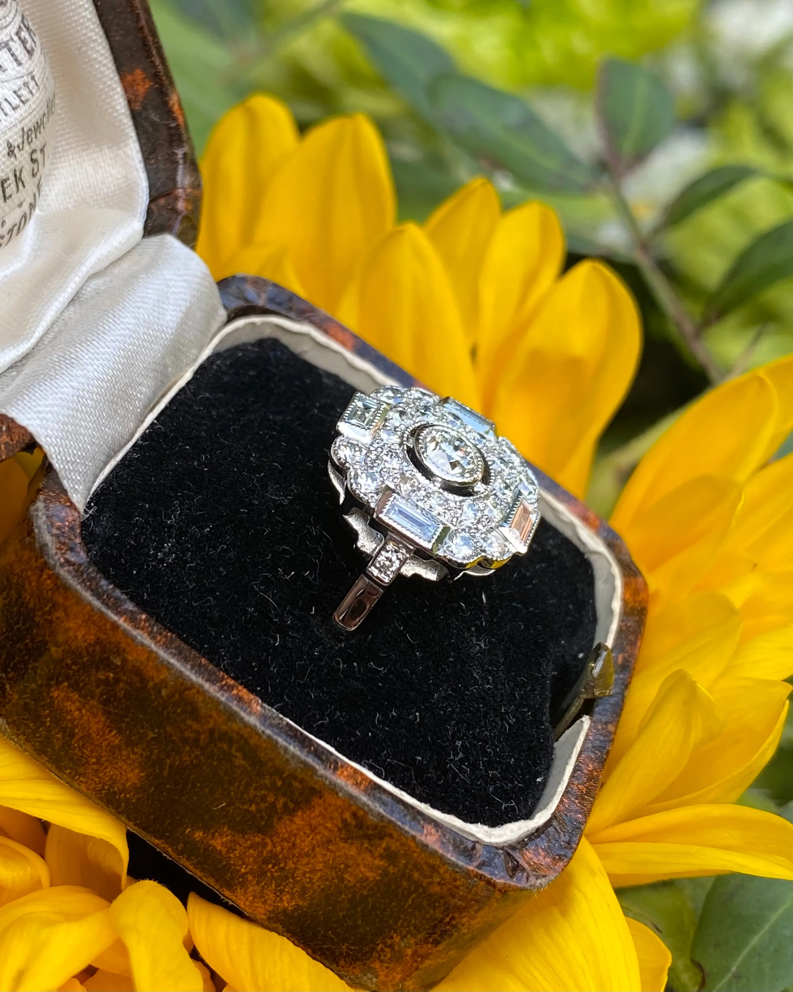 Art Deco Diamond Cluster Platinum Ring 1.20ct