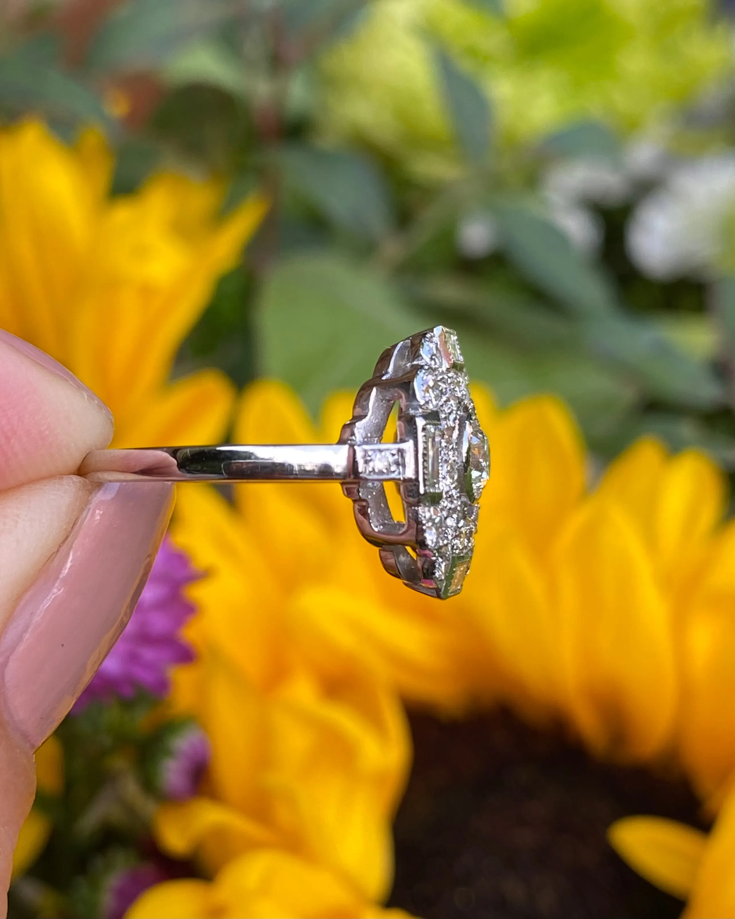 Art Deco Diamond Cluster Platinum Ring 1.20ct