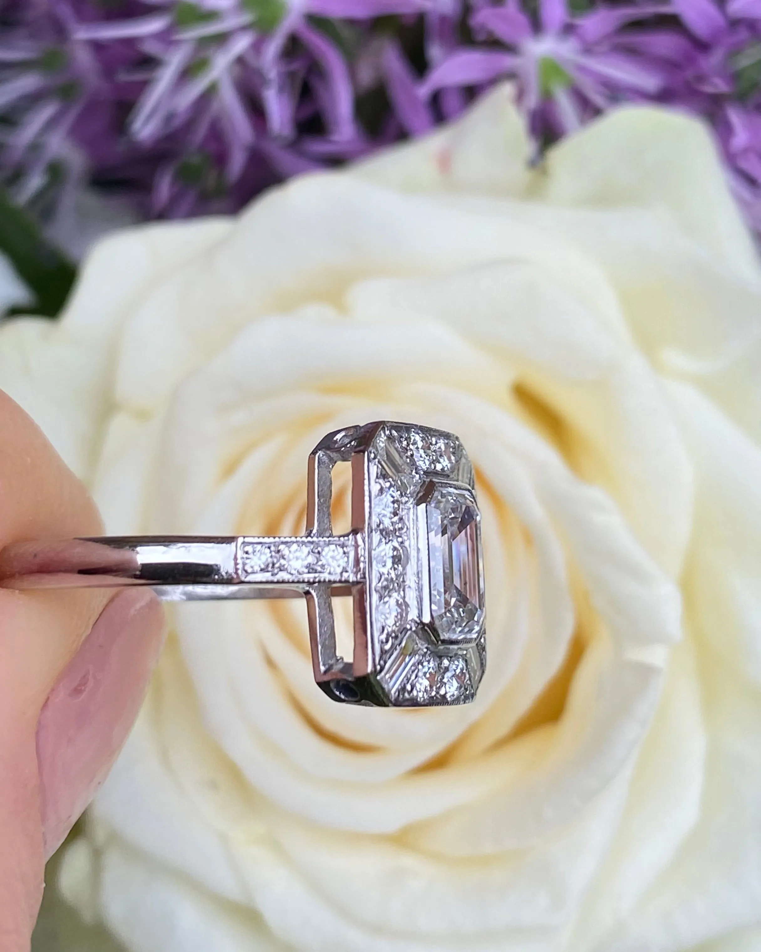 Art Deco Diamond Cluster Ring Platinum 1.60ct