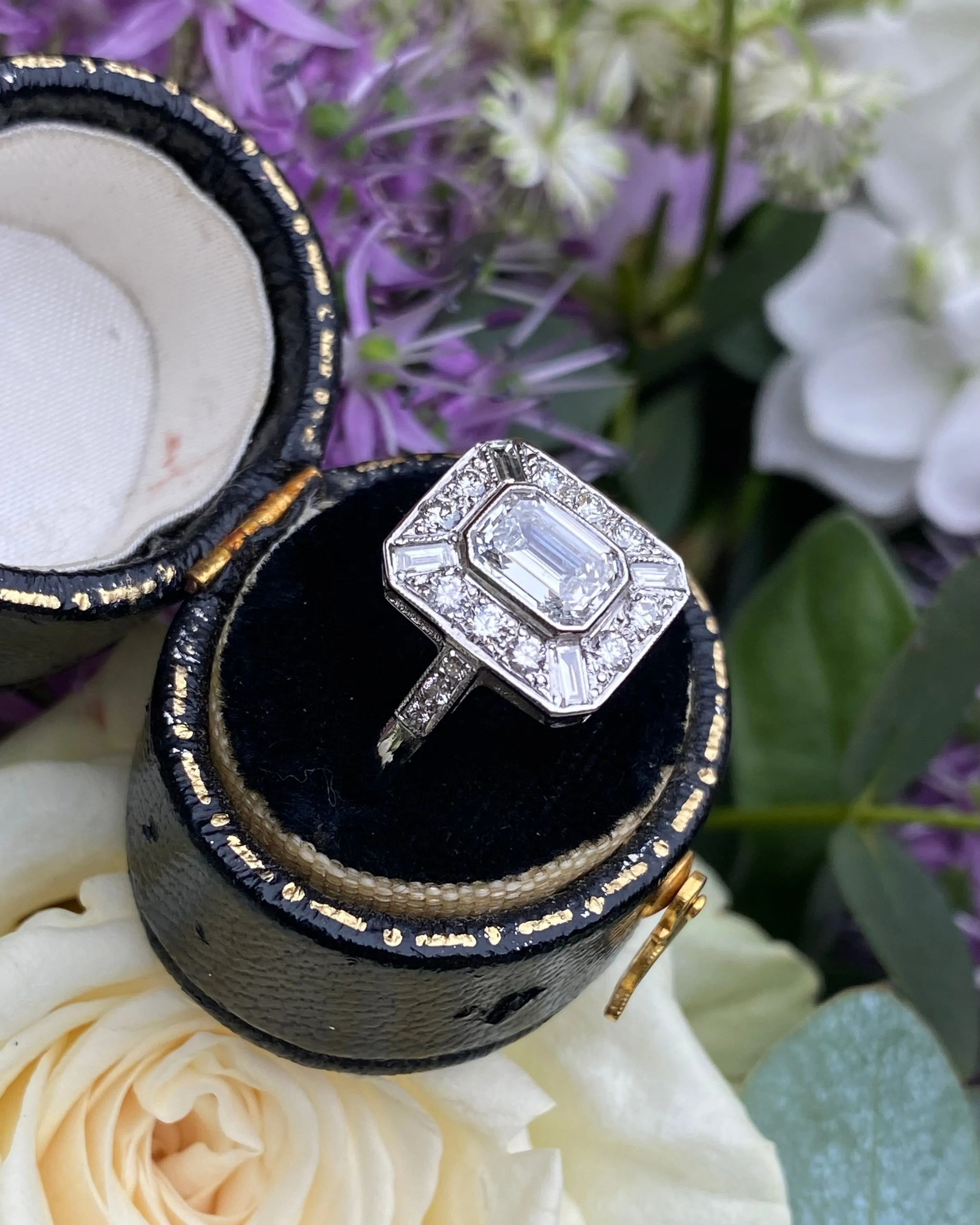 Art Deco Diamond Cluster Ring Platinum 1.60ct
