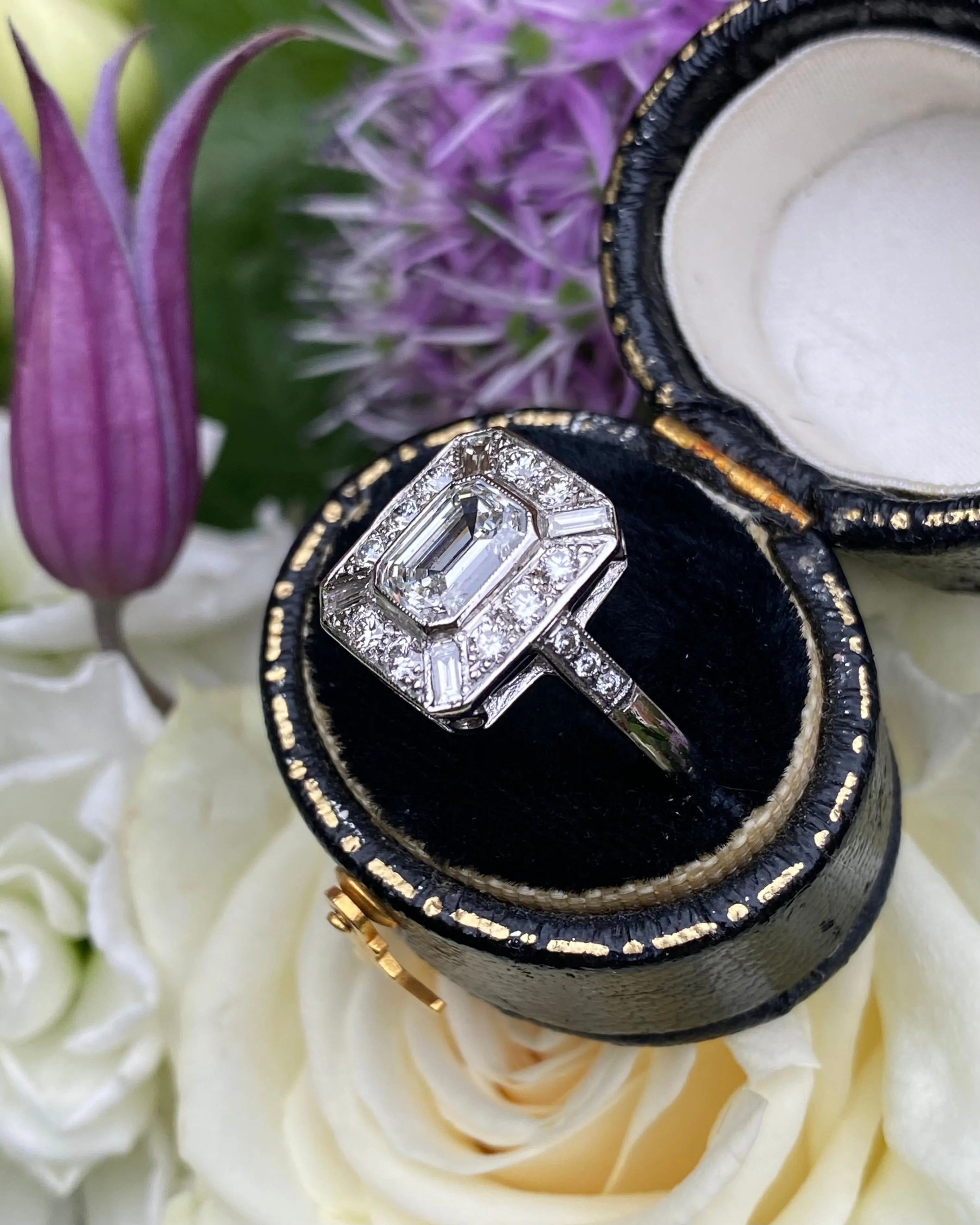 Art Deco Diamond Cluster Ring Platinum 1.60ct