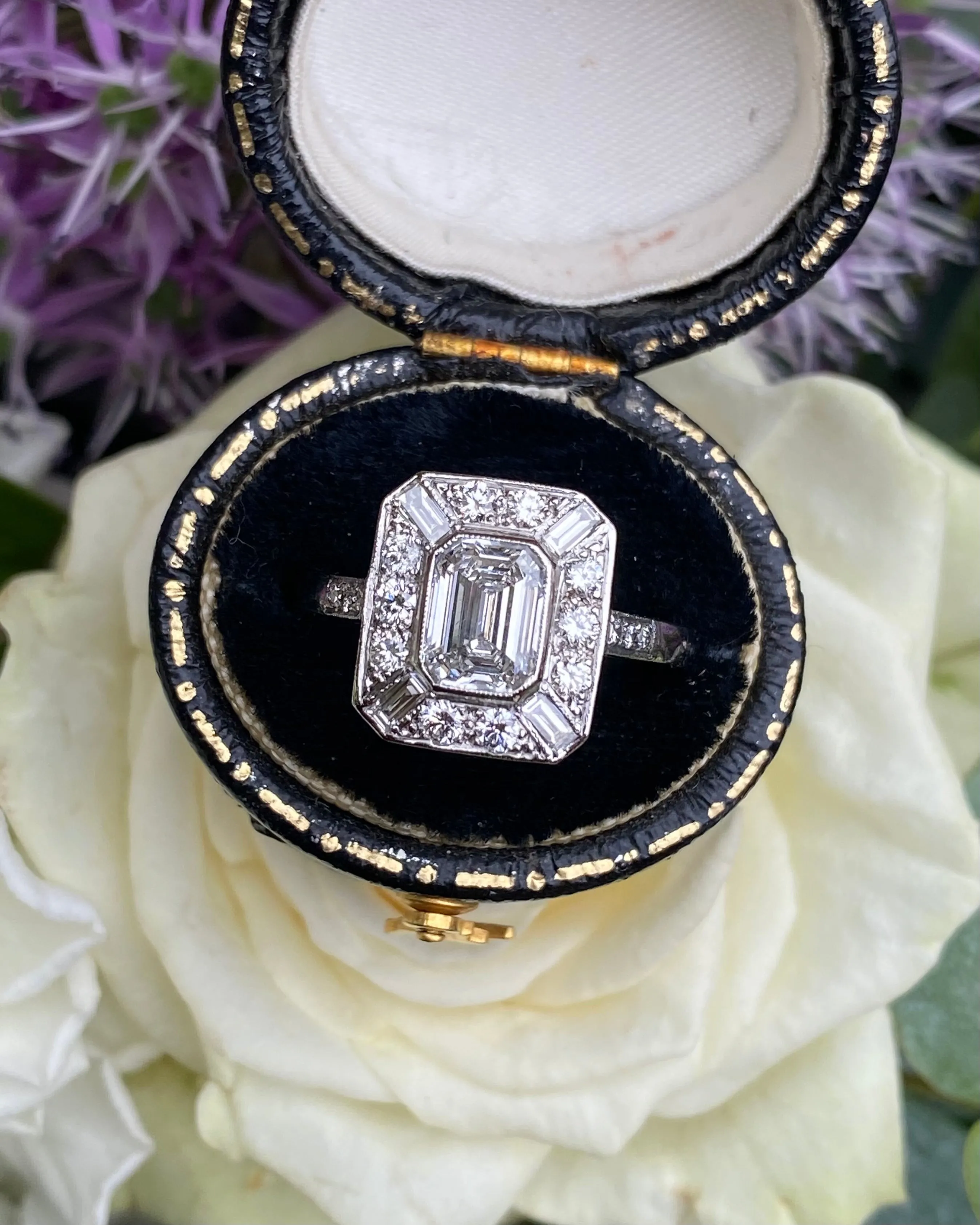 Art Deco Diamond Cluster Ring Platinum 1.60ct