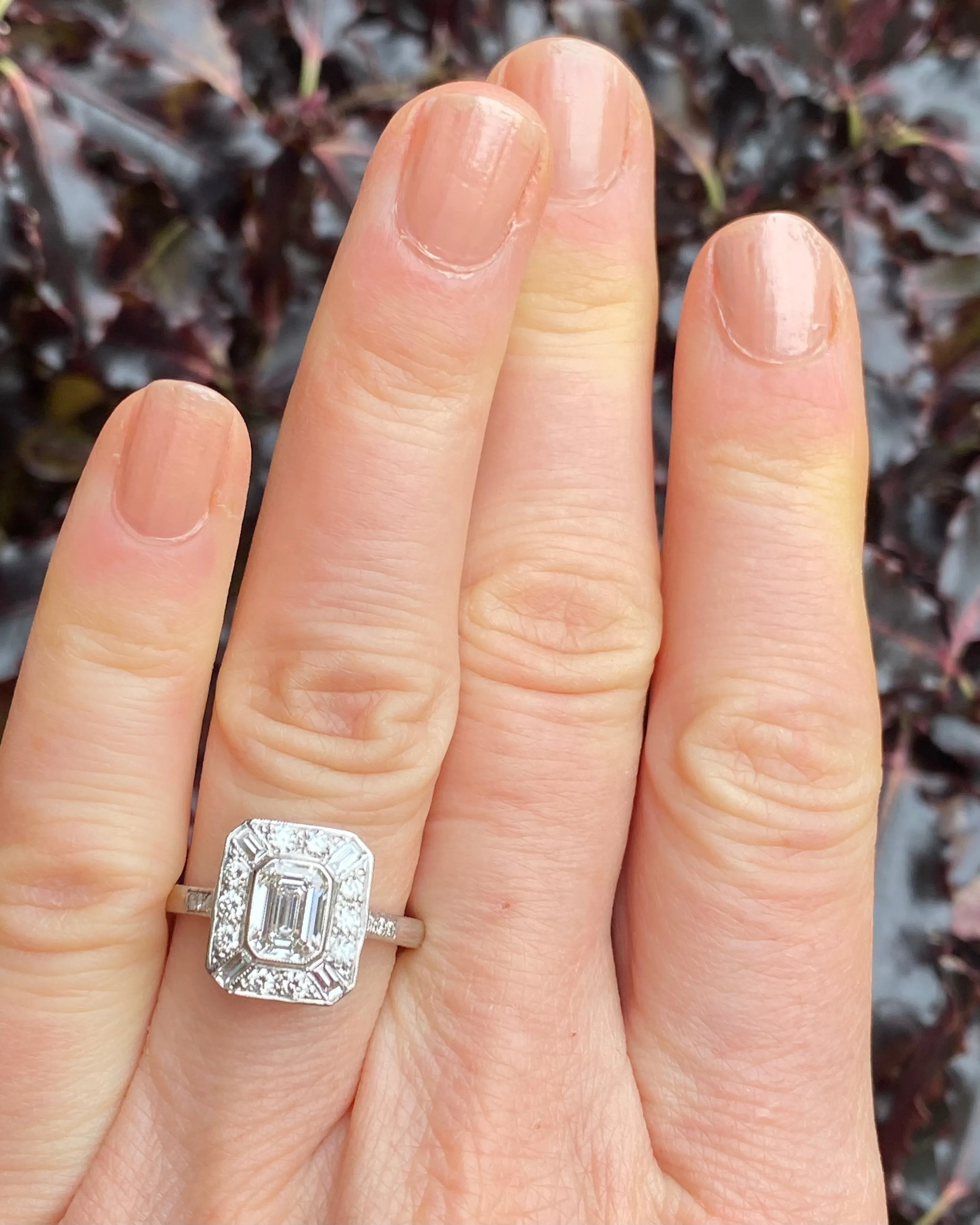 Art Deco Diamond Cluster Ring Platinum 1.60ct