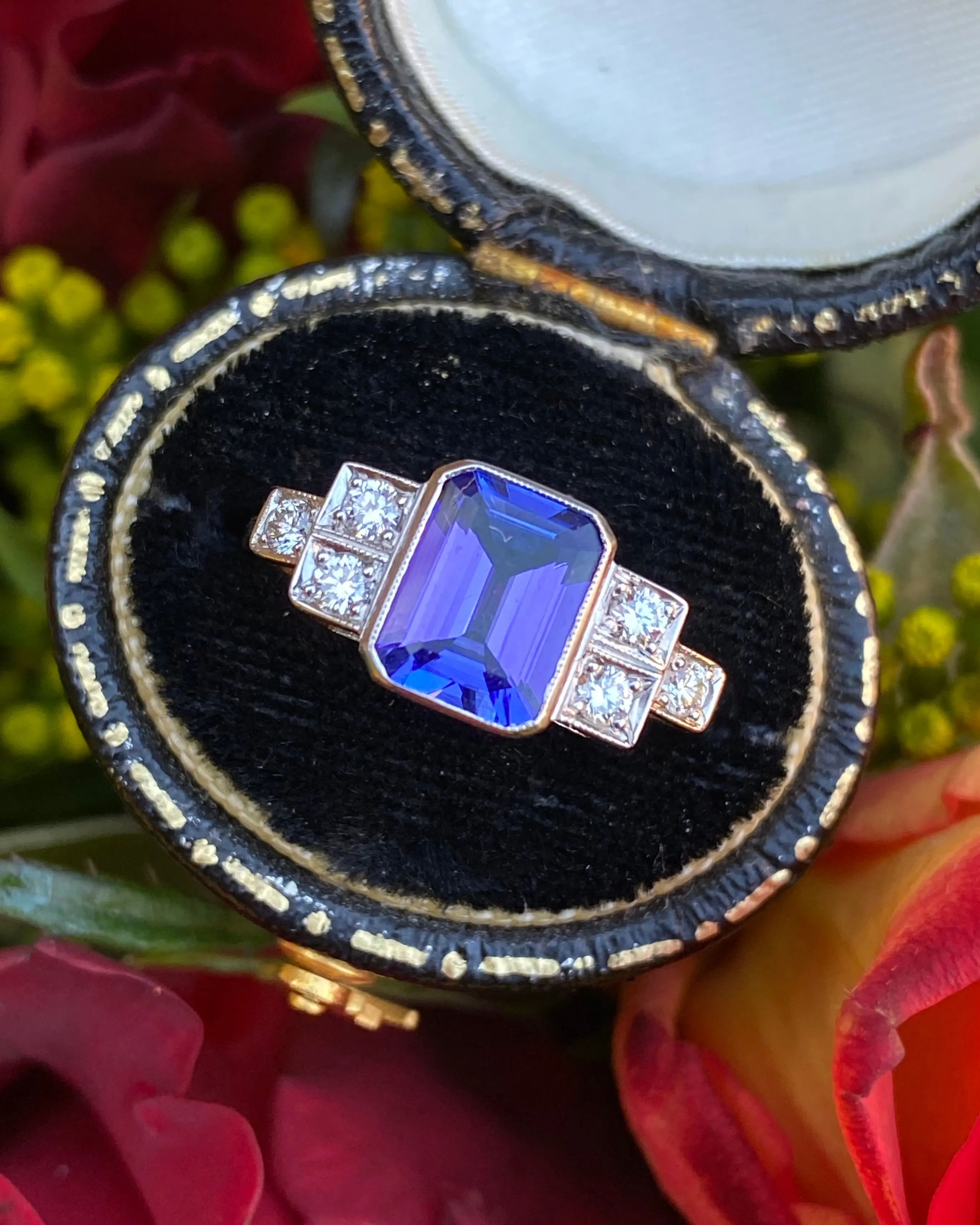 Art Deco Tanzanite and Diamond Platinum Ring 0.25ct   1.50ct