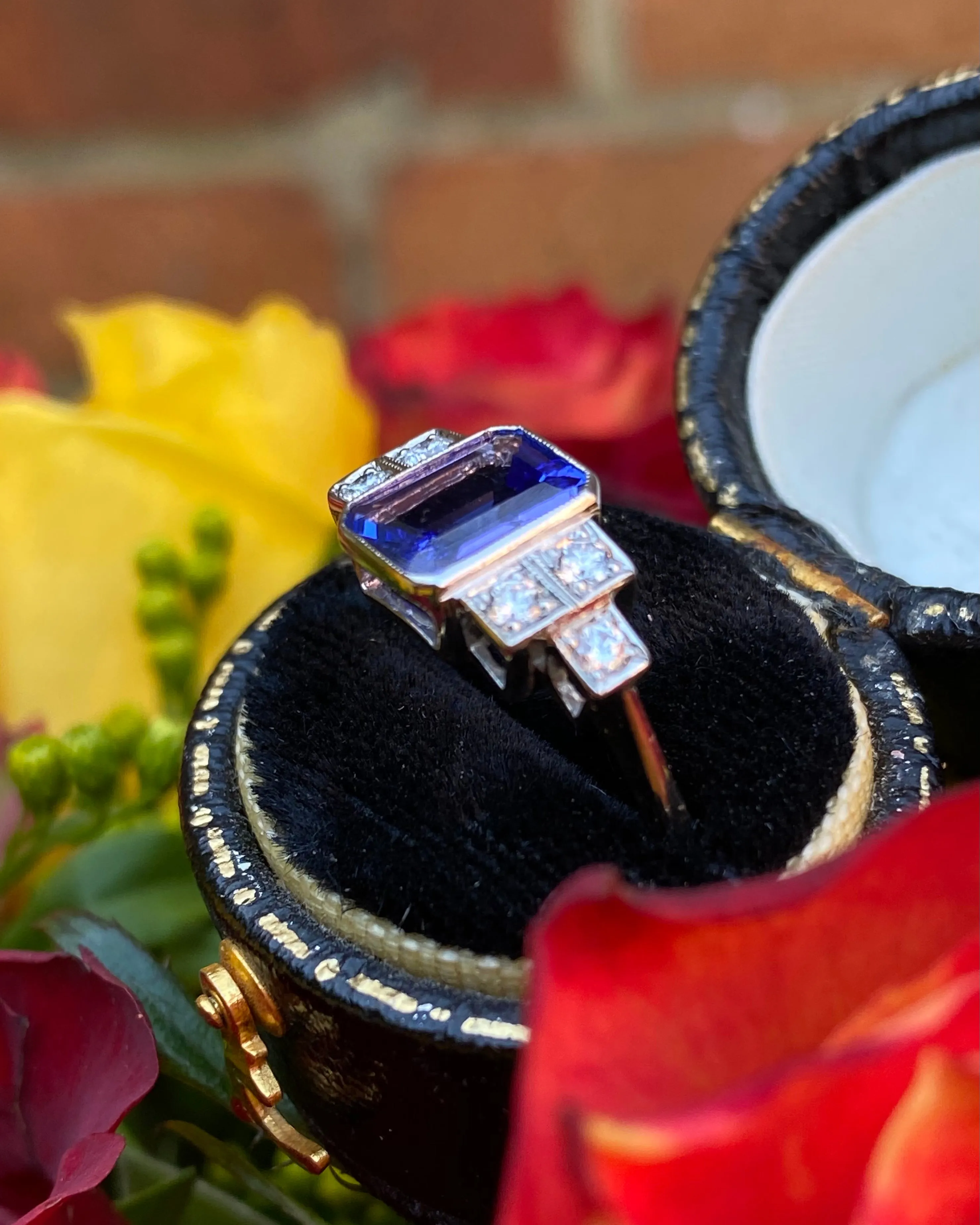 Art Deco Tanzanite and Diamond Platinum Ring 0.25ct   1.50ct