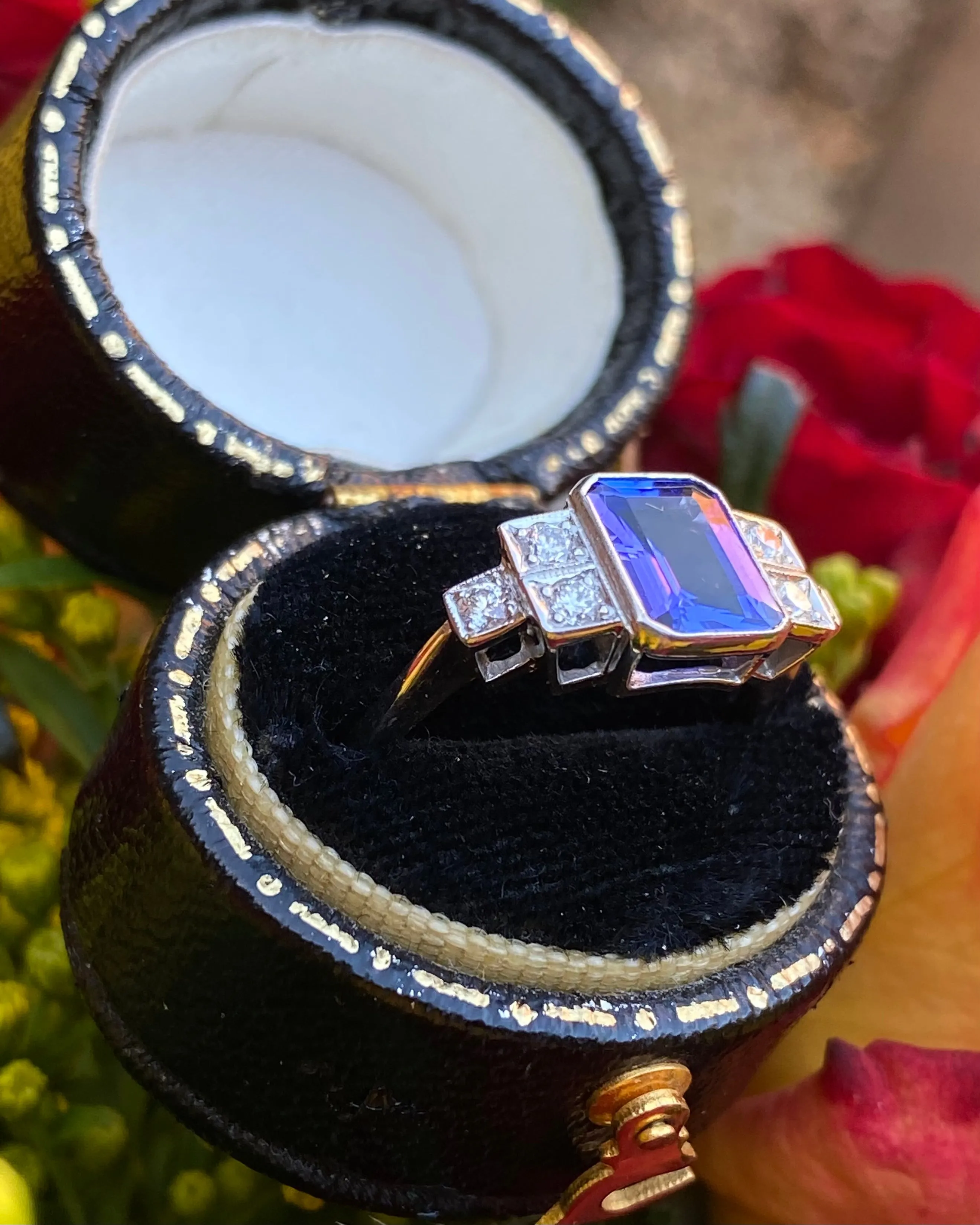 Art Deco Tanzanite and Diamond Platinum Ring 0.25ct   1.50ct