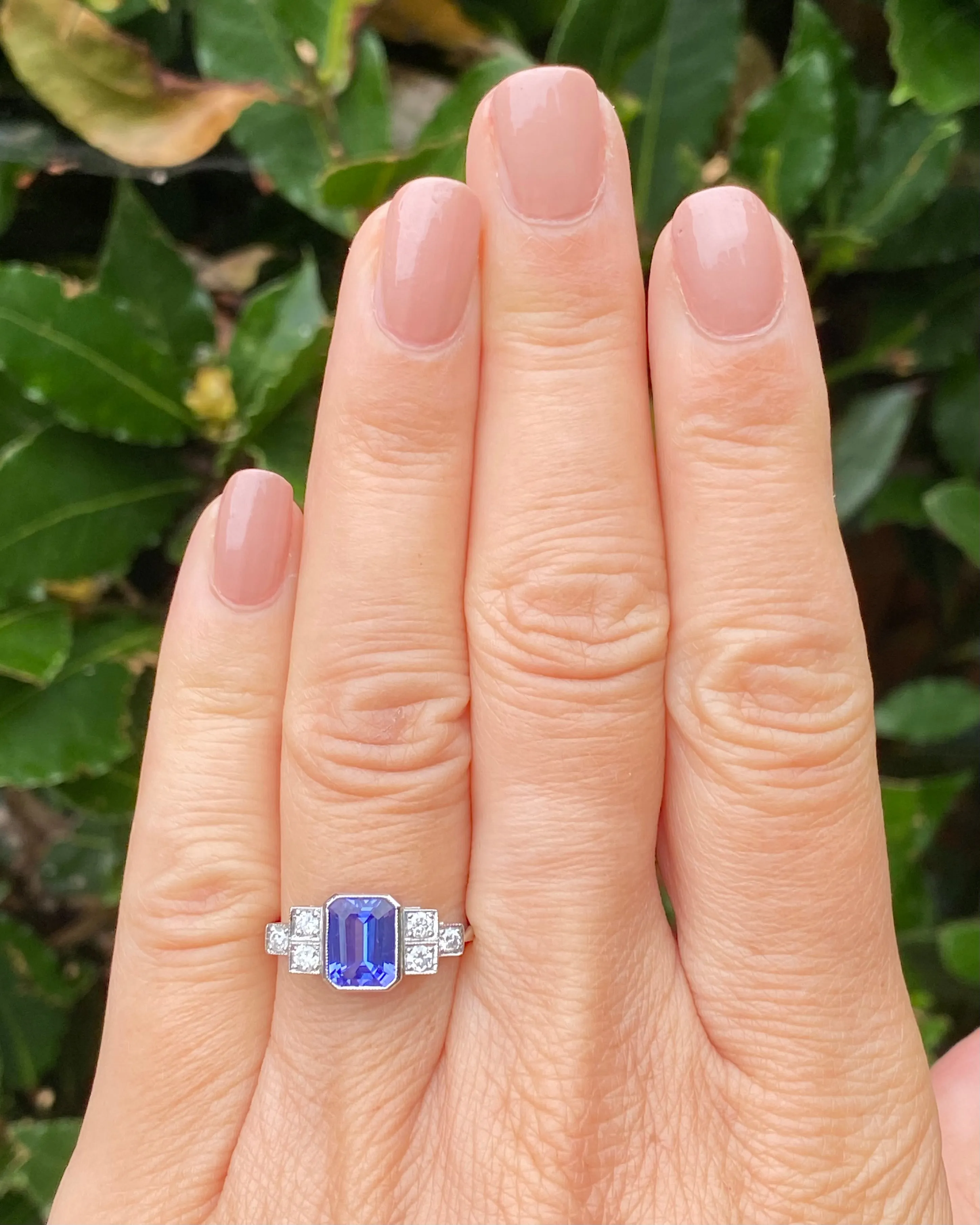 Art Deco Tanzanite and Diamond Platinum Ring 0.25ct   1.50ct