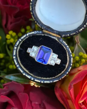 Art Deco Tanzanite and Diamond Platinum Ring 0.25ct   1.50ct