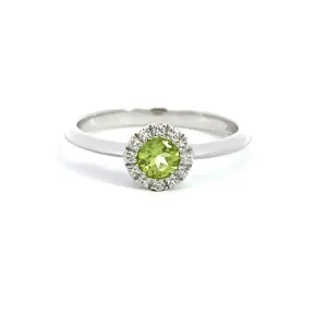August Birthstone Ring: Sterling Silver Peridot Halo Ring