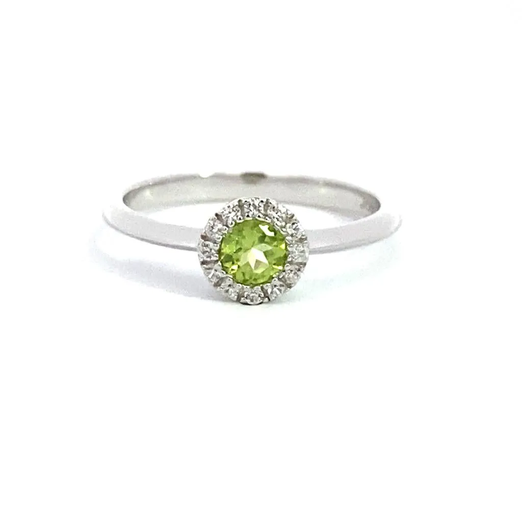 August Birthstone Ring: Sterling Silver Peridot Halo Ring