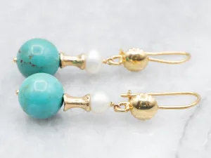 Beaded Turquoise and Pearl Drop Earrings