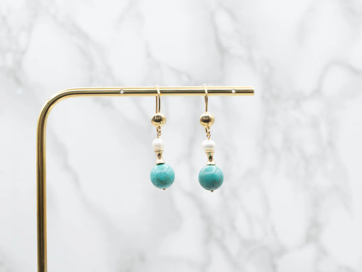 Beaded Turquoise and Pearl Drop Earrings