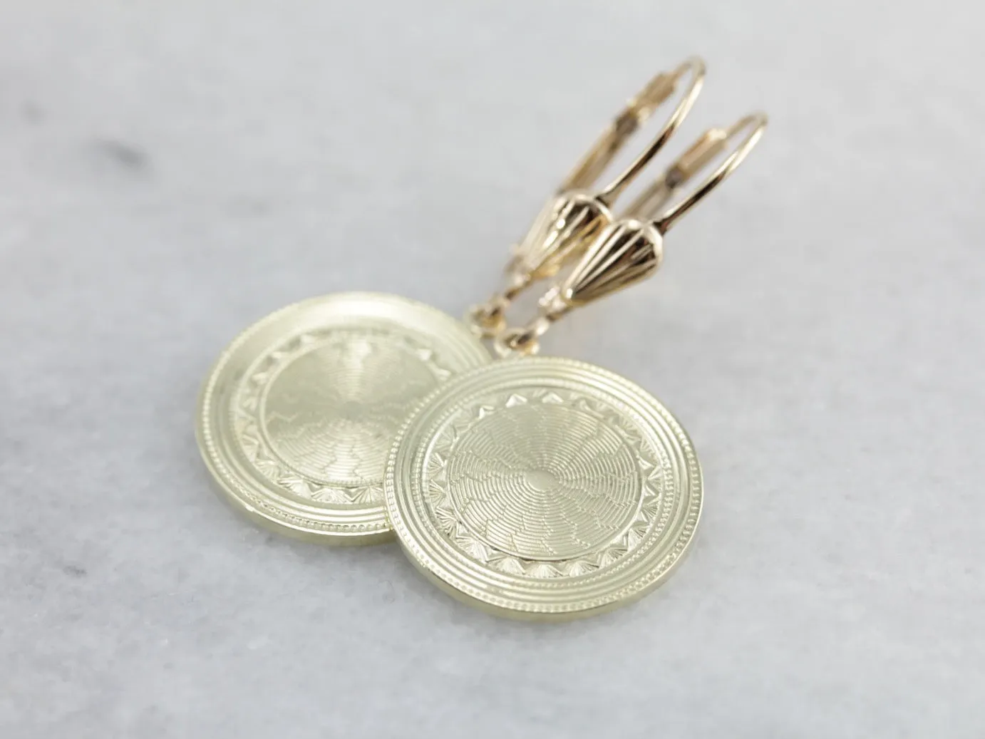 Beautiful Cufflink Conversion Drop Earrings in Yellow and Green Gold