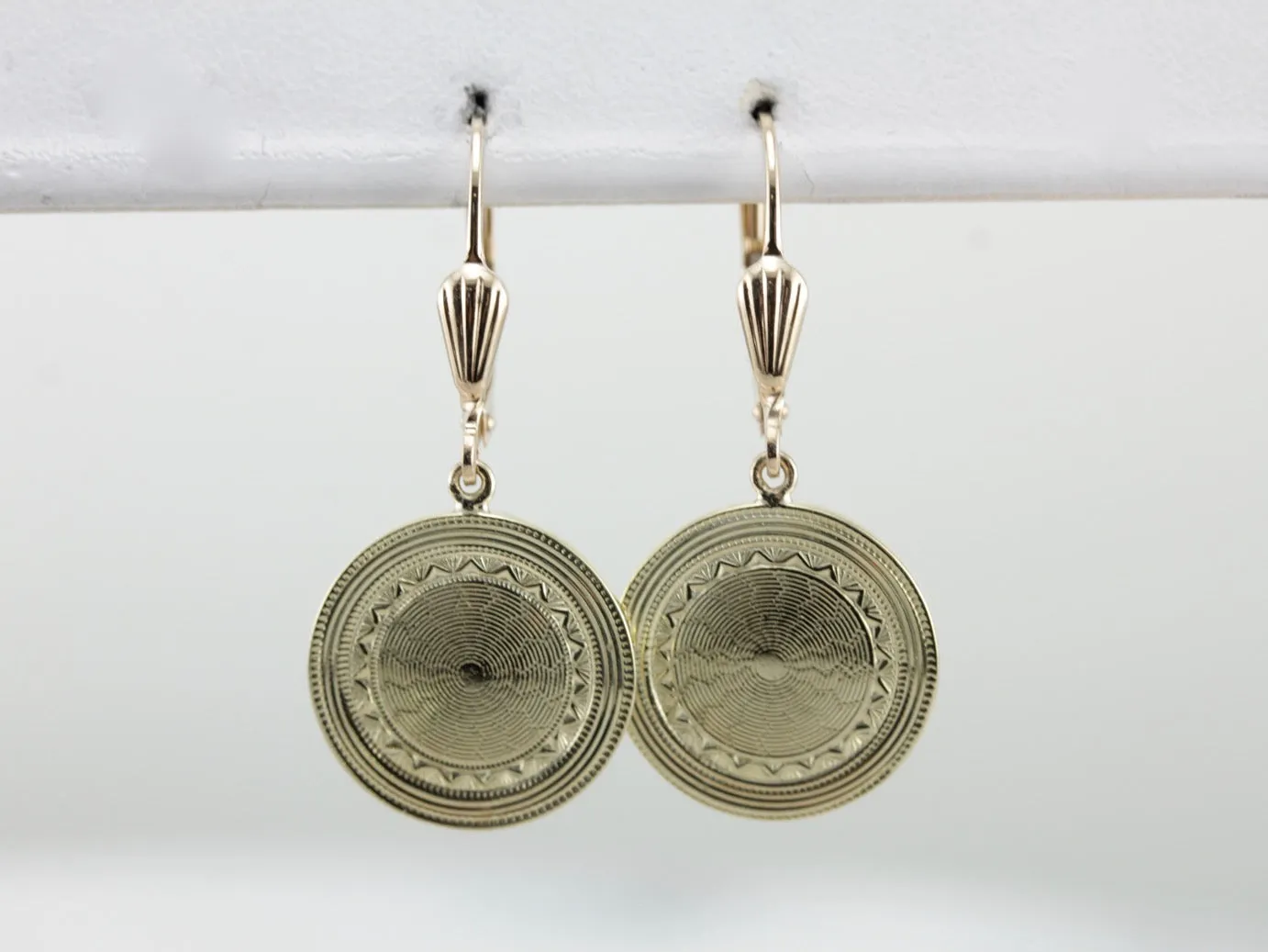 Beautiful Cufflink Conversion Drop Earrings in Yellow and Green Gold