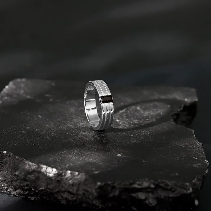 Black Rhodium Rectangular Ring For Him