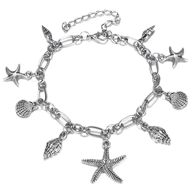 Bls-miracle Boho Wave Turtle Pendant Anklets For Women Fashion Shell Ankle Bracelets On The Leg Bohemian Foot Jewelry AX-10