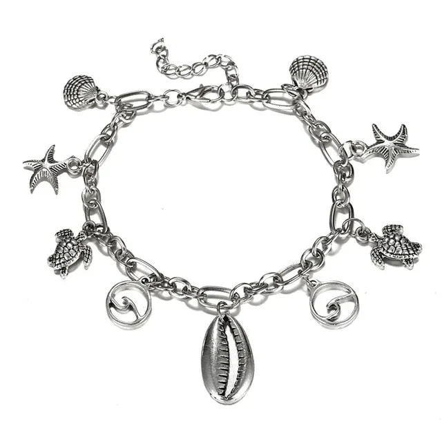 Bls-miracle Boho Wave Turtle Pendant Anklets For Women Fashion Shell Ankle Bracelets On The Leg Bohemian Foot Jewelry AX-10