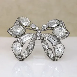 Bountiful Eisenberg Original Crystal & Sterling Bow Brooch
