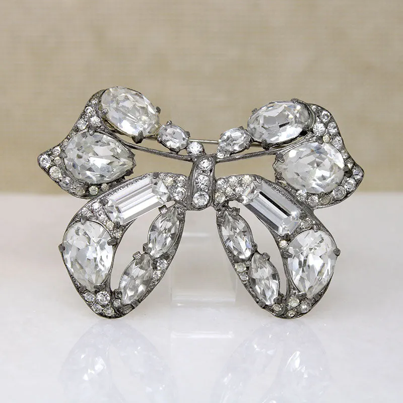 Bountiful Eisenberg Original Crystal & Sterling Bow Brooch