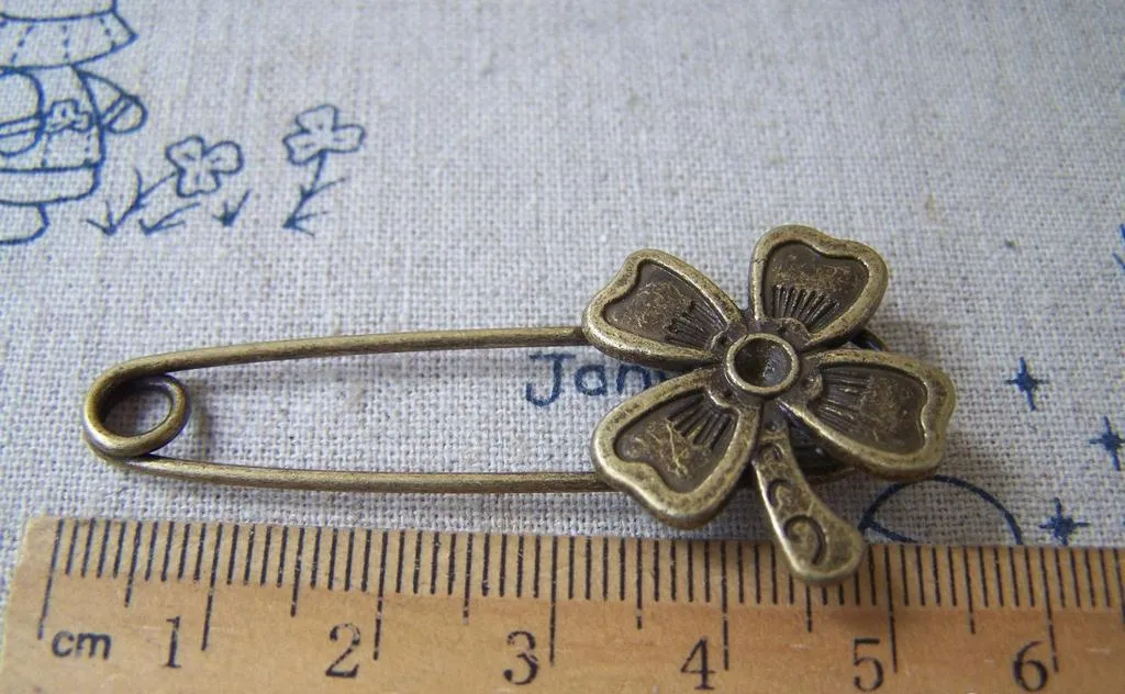 Bronze Shawl Pin Lucky Flower Brooch Set of 4 A580