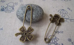 Bronze Shawl Pin Lucky Flower Brooch Set of 4 A580
