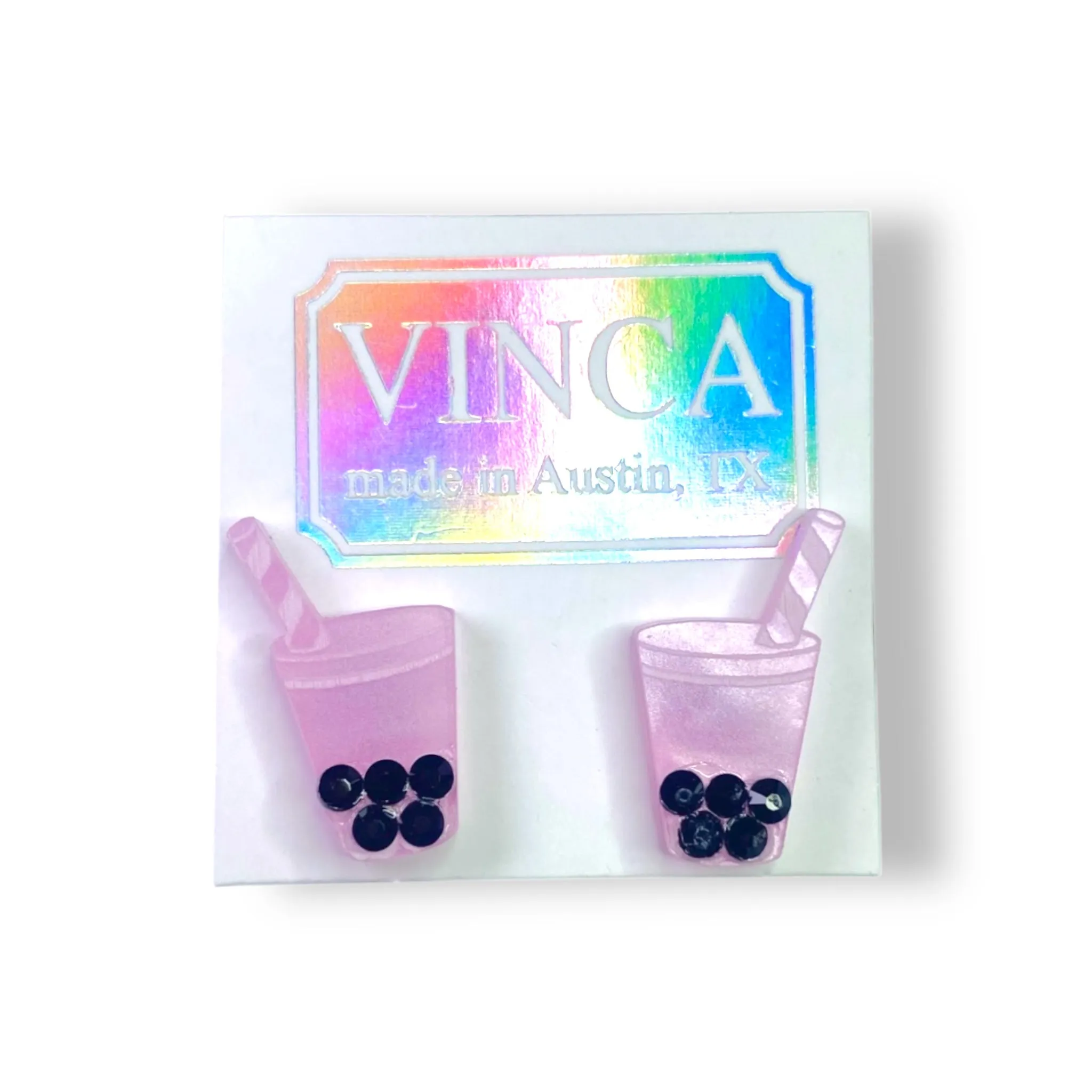 Bubble Tea Earrings with Crystal Boba