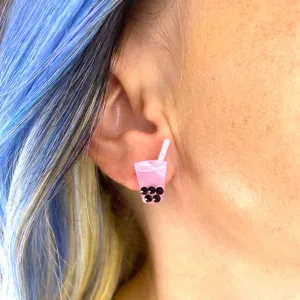 Bubble Tea Earrings with Crystal Boba