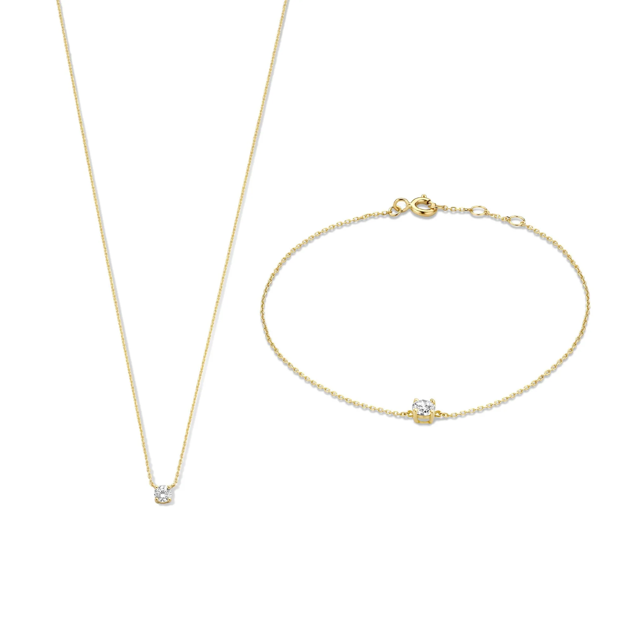 Cadeau d'Isabel 14 karat gold necklace & bracelet set with zirconia