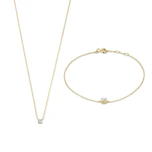 Cadeau d'Isabel 14 karat gold necklace & bracelet set with zirconia