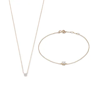 Cadeau d'Isabel 14 karat rose gold necklace & bracelet with zirconia