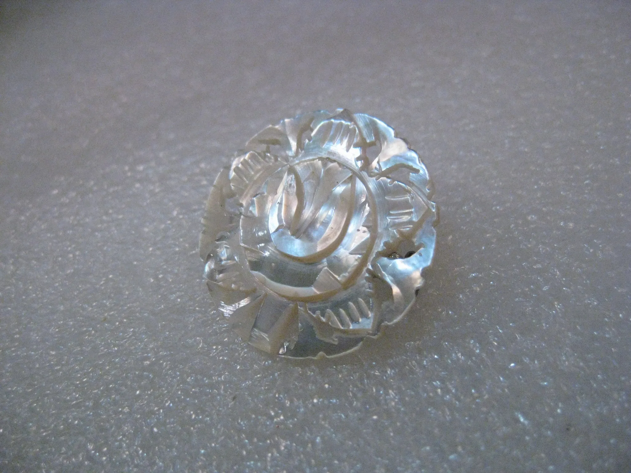 Carved Mother-of-Pearl Tulip Brooch, Cut-Out Design, 1950's, signed Bethlehem, 1.25"