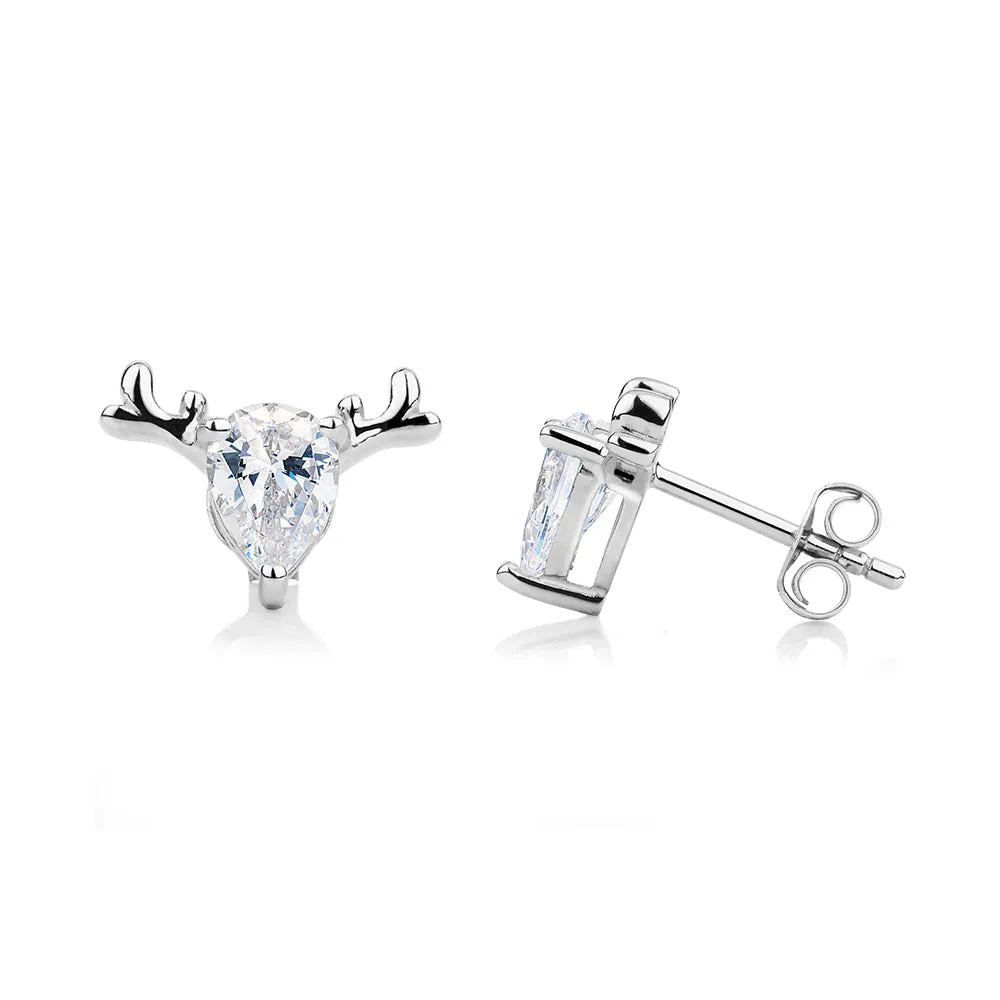 Christmas Reindeer Pear fancy earrings in sterling silver