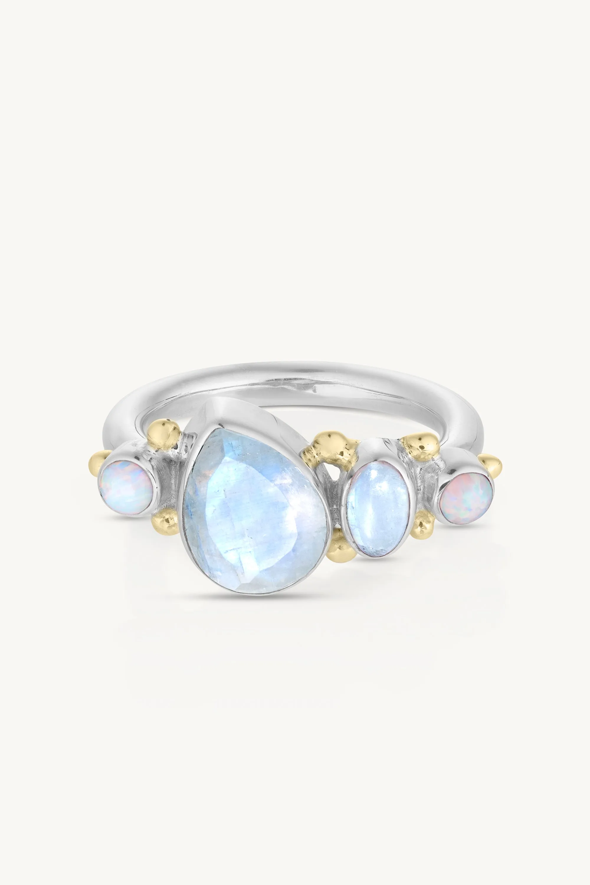 Cluster Moonstone & Opal Silver Ring