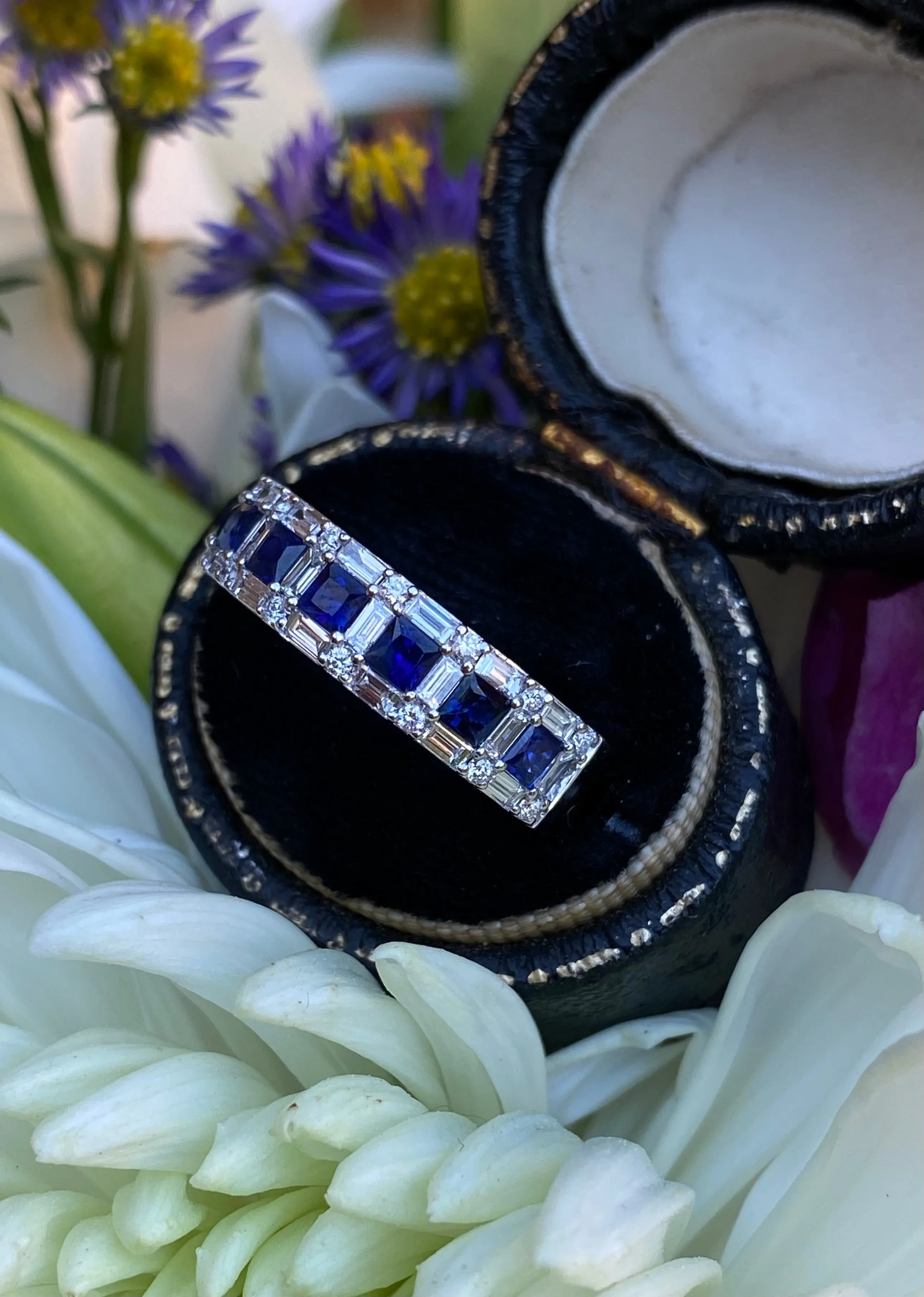 Contemporary Style Sapphire and Diamond Half Eternity Ring 0.58ct   0.90ct 18ct White Gold