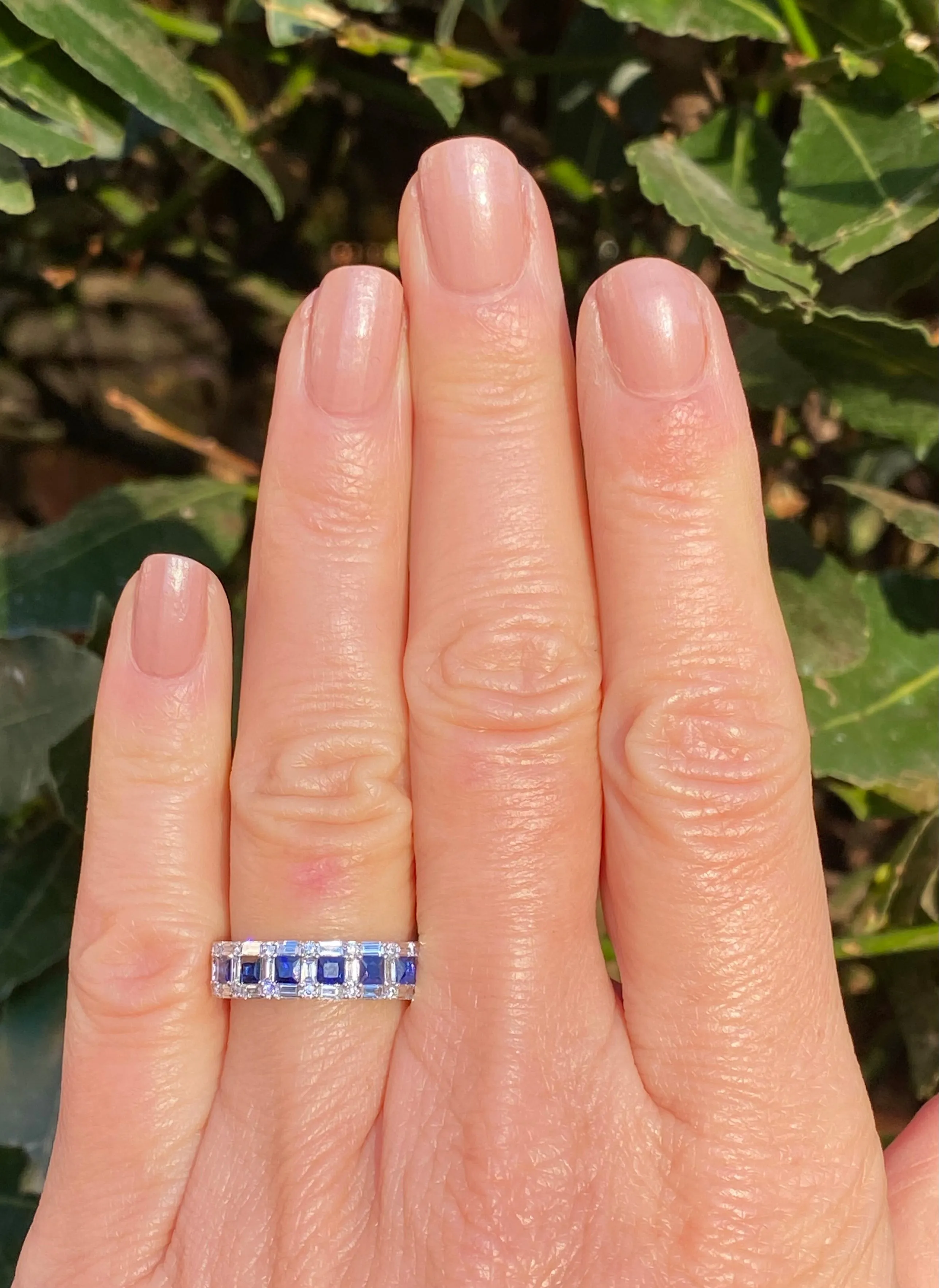 Contemporary Style Sapphire and Diamond Half Eternity Ring 0.58ct   0.90ct 18ct White Gold