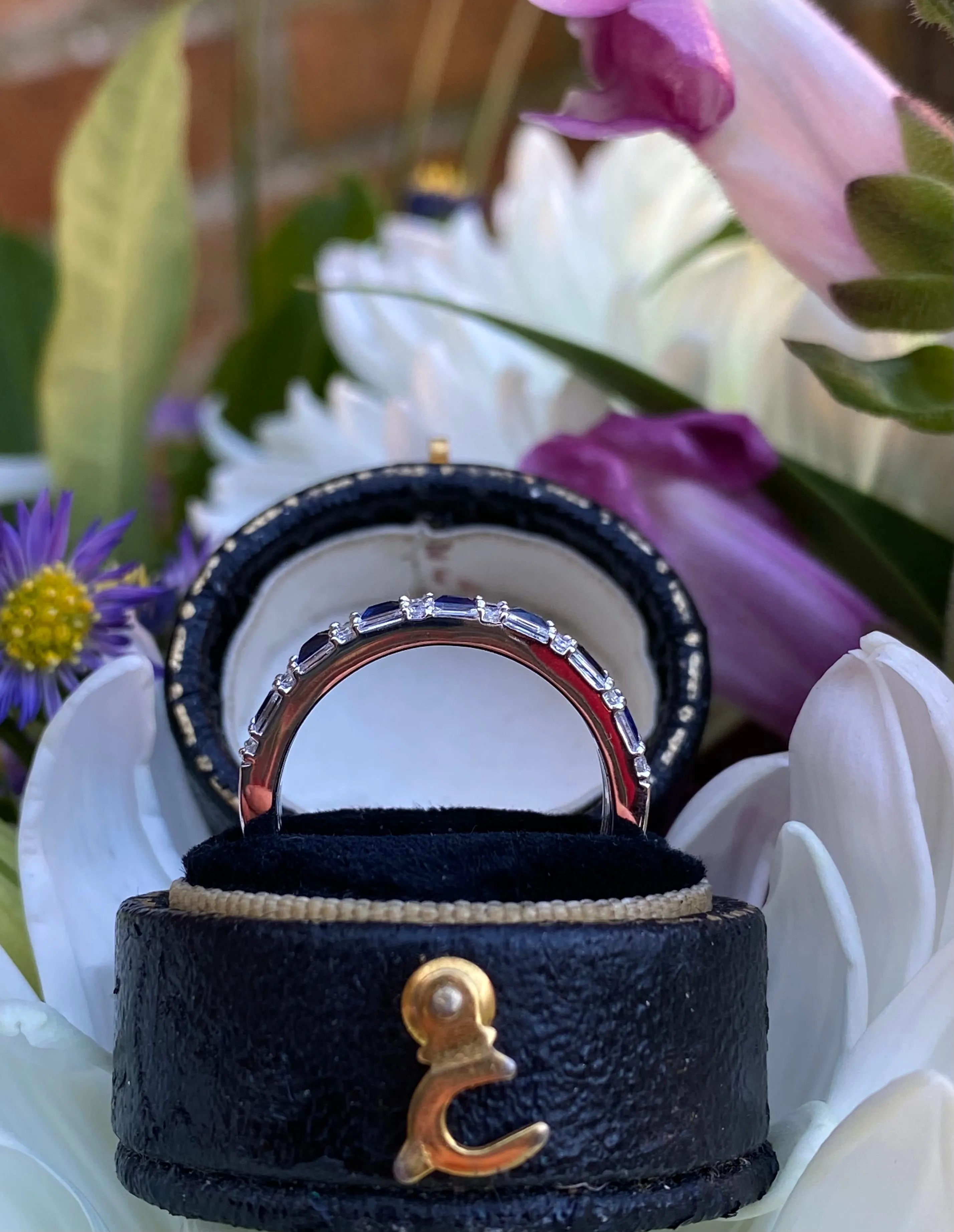 Contemporary Style Sapphire and Diamond Half Eternity Ring 0.58ct   0.90ct 18ct White Gold