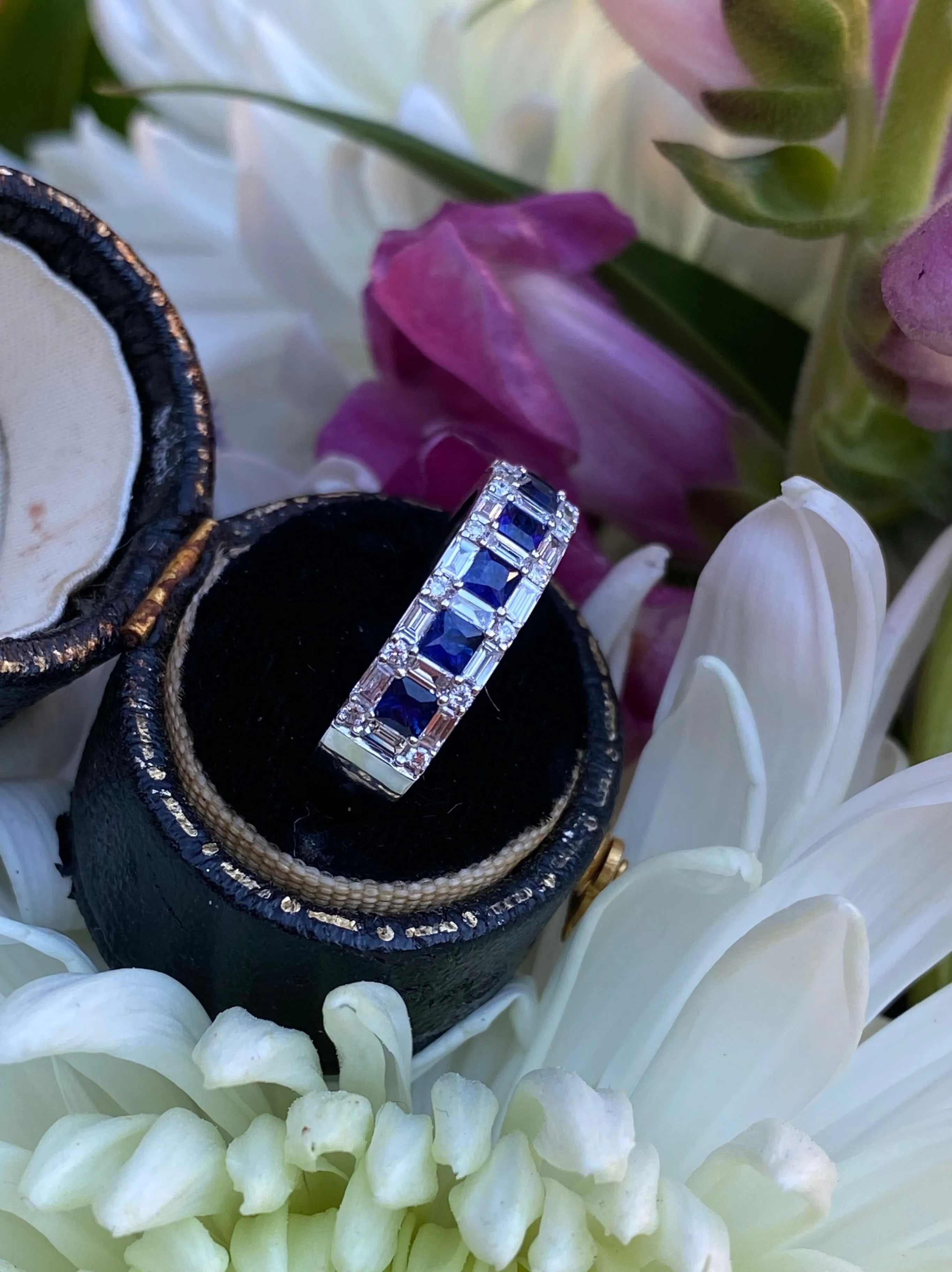 Contemporary Style Sapphire and Diamond Half Eternity Ring 0.58ct   0.90ct 18ct White Gold