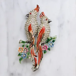 Coro Coral Colored Tropical Bird Duette Brooch