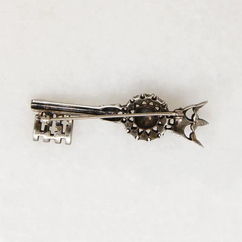 Crowned Key with Rose Sterling Brooch by Trifari