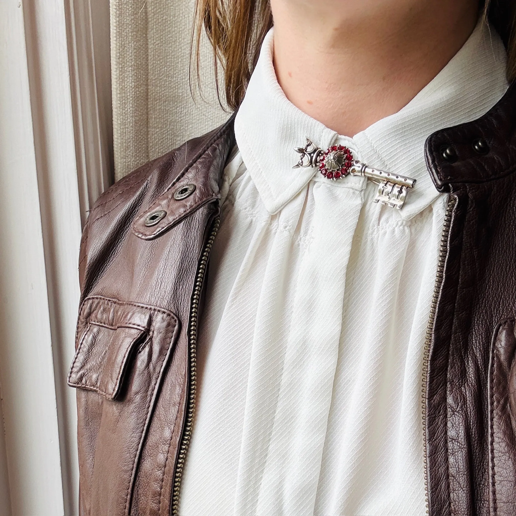 Crowned Key with Rose Sterling Brooch by Trifari