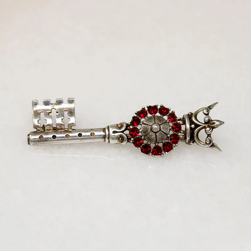 Crowned Key with Rose Sterling Brooch by Trifari